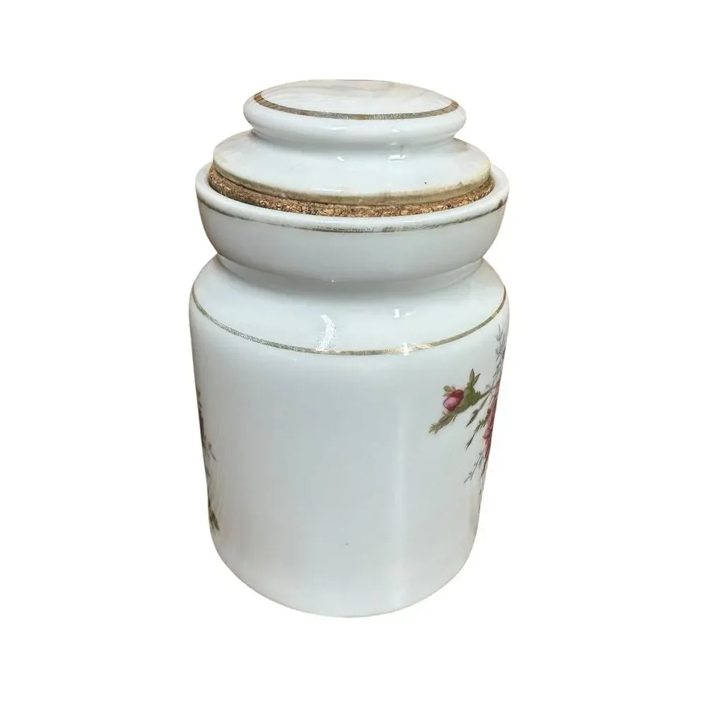 Vtg Porcelain Moss Rose Instant Coffee Canister Jar w/ Lid Japan Gold Accent 6